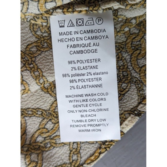 MICHAEL KORS Blouse Women's M Chains Seersucker V Neck Tie Sleeve Top Stretch - Picture 10 of 11